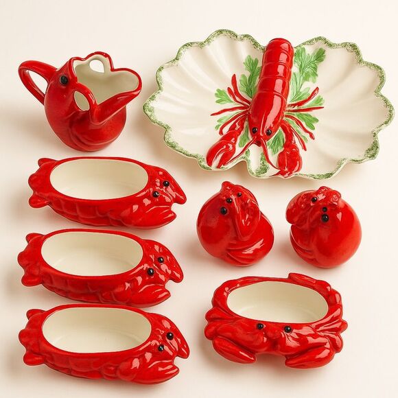 Coastal Kitchen Decor Bundle – Red Lobster & Crab Ceramic Serving Set - Picture 12 of 12